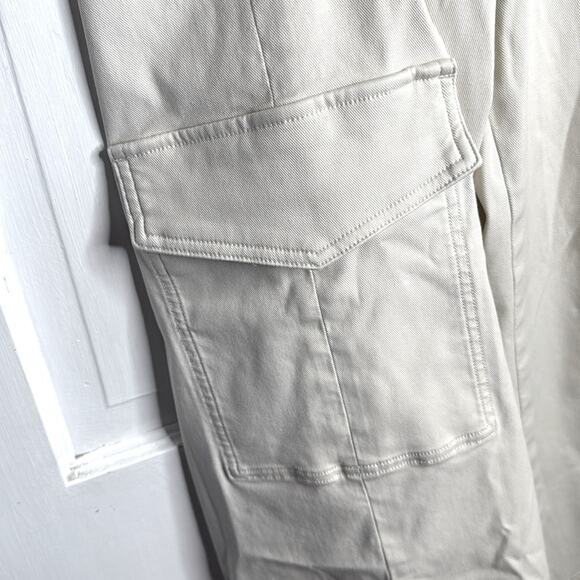 Spanx Stretch Twill Cropped Wide Leg Cargo Pants in Ivory White W1735 Sz M - Picture 3 of 8